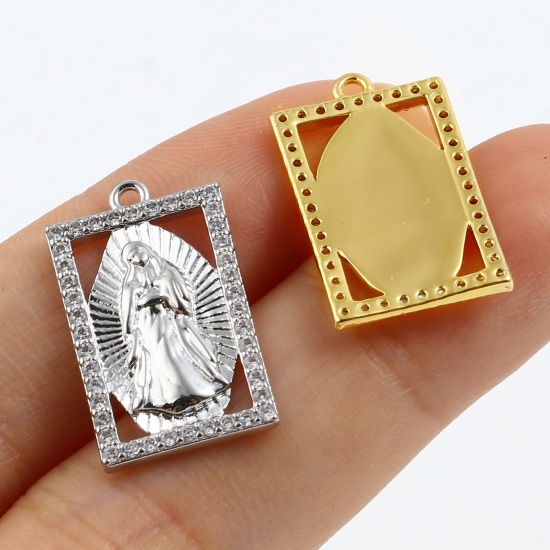 Image de Breloques Religieux en Laiton Rectangle Multicolore Jésus à Strass Transparent 1 Pièce