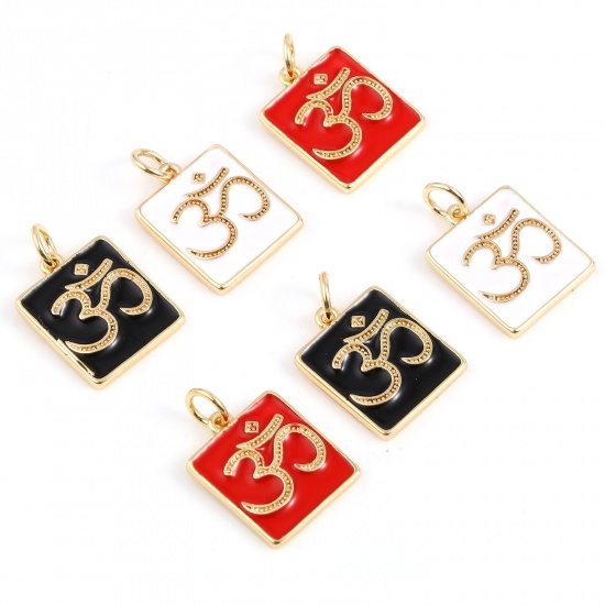 Picture of Brass Religious Charms Rectangle Multicolor OM/ Aum Symbol 2 PCs