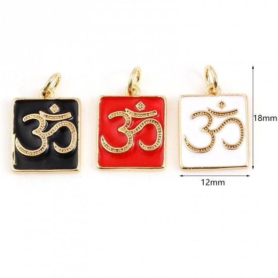 Picture of Brass Religious Charms Rectangle Multicolor OM/ Aum Symbol 2 PCs