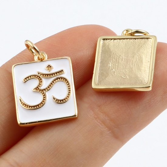 Picture of Brass Religious Charms Rectangle Multicolor OM/ Aum Symbol 2 PCs