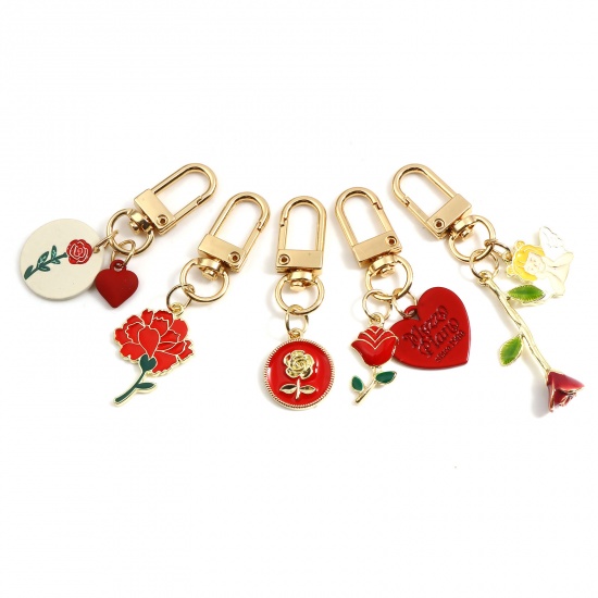 Immagine di San Valentino Anello Portachiavi Oro Placcato Rosso Cuore Rosa 6.1cm, 1 Serie