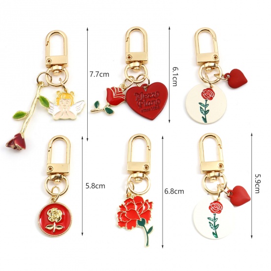 Immagine di San Valentino Anello Portachiavi Oro Placcato Rosso Cuore Rosa 6.1cm, 1 Serie