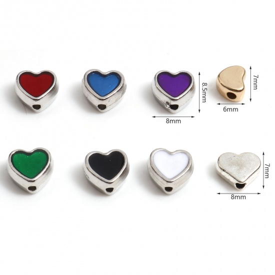 Picture of Zinc Based Alloy Valentine's Day Spacer Beads Heart Multicolor 20 PCs