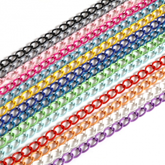 Picture of Iron Based Alloy Painted Link Curb Chain Findings Multicolor 7x5mm, 5 M