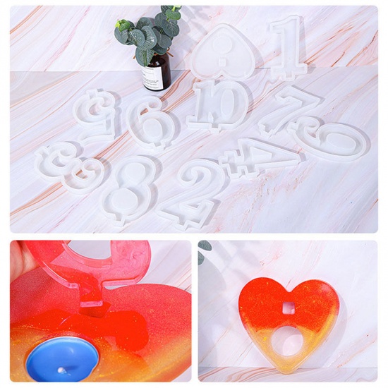 Picture of Silicone Resin Mold For Jewelry Making Candlestick Decoration Number Message " 10 " White 13.5cm x 10.5cm, 1 Piece
