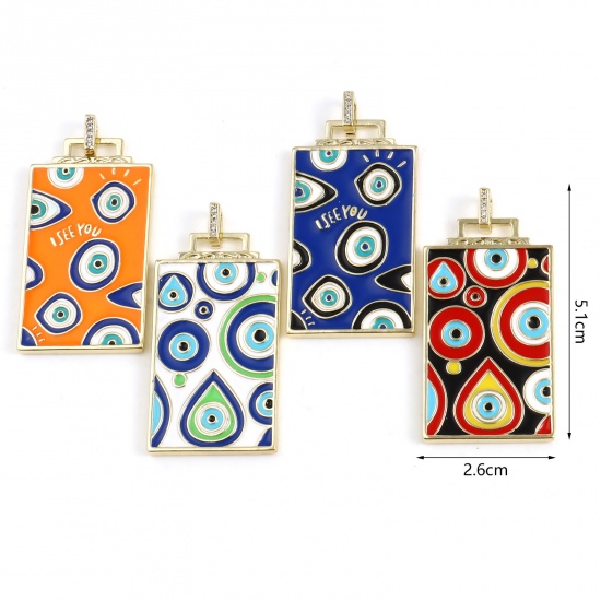 Imagen de 1 Unidad Latón Religión Colgantes Rectángulo 18K Oro Real Chapado Multicolor Mal de ojo Esmalte