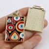 Picture of 1 Piece Brass Religious Pendants 18K Real Gold Plated Multicolor Rectangle Evil Eye Enamel