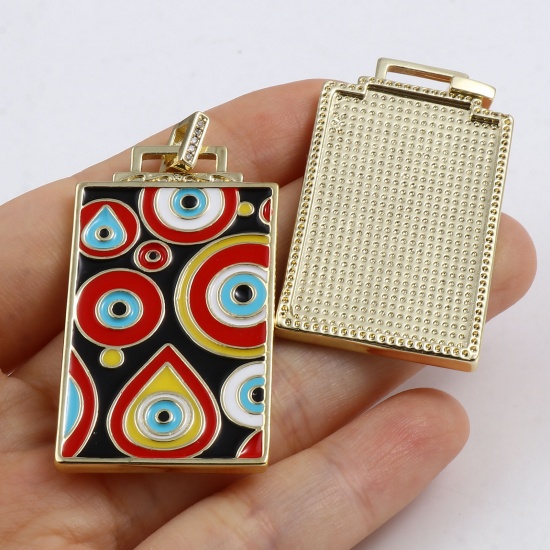 Imagen de 1 Unidad Latón Religión Colgantes Rectángulo 18K Oro Real Chapado Multicolor Mal de ojo Esmalte