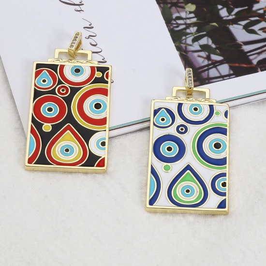 Imagen de 1 Unidad Latón Religión Colgantes Rectángulo 18K Oro Real Chapado Multicolor Mal de ojo Esmalte