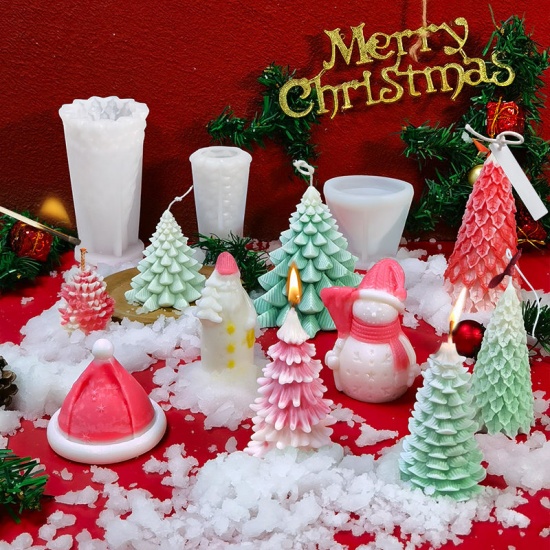 Picture of Silicone Resin Mold For Jewelry Making Aromatherapy Christmas Tree White 10.6cm x 7cm, 1 Piece