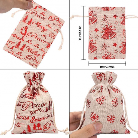 Picture of Cotton & Linen Christmas Packing & Shipping Drawstring Bags Creamy-White Number 14cm x 10cm, 1 Set