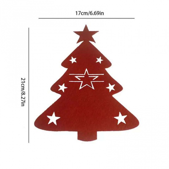 Picture of Green - 12# Christmas Tree Nonwoven Knife And Fork Cover Holder Dinner Table Decoration 20x20cm, 4 PCs