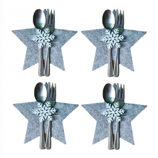 Immagine di Green - 12# Christmas Tree Nonwoven Knife And Fork Cover Holder Dinner Table Decoration 20x20cm, 4 PCs