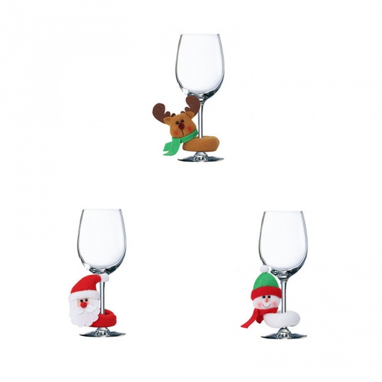 Picture of Brown - 3# Christmas Reindeer Velvet Wine Cup Mark Cover Holder Dinner Table Decoration 8x3x9cm, 1 Piece