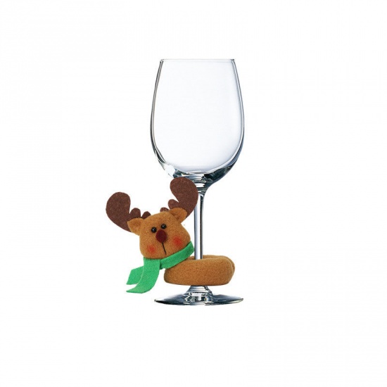 Picture of Brown - 3# Christmas Reindeer Velvet Wine Cup Mark Cover Holder Dinner Table Decoration 8x3x9cm, 1 Piece