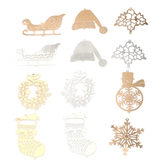 真鍮 透かしパーツ コネクター クリスマス 多色 5 個                                                                                                                                                                                                                                   の画像