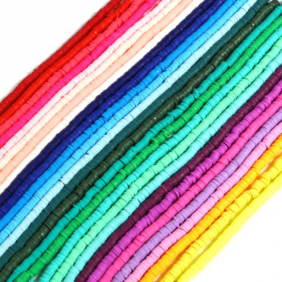 Image de Perles Heishi Katsuki en Pâte Polymère Rond Multicolore 6mm Dia, Taille de Trou: 2mm, 39.5cm long, 5 Enfilades (Env. 350 PCs/Enfilade)