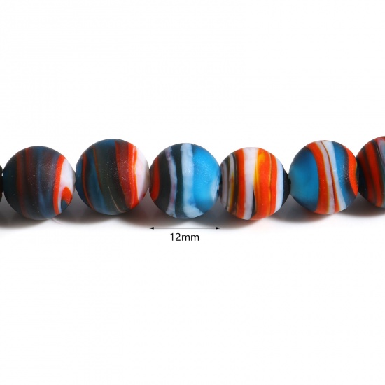 Picture of Lampwork Glass Beads Round Multicolor Stripe About 12mm Dia, Hole: Approx 2mm, 10 PCs