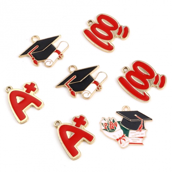 Picture of Zinc Based Alloy College Jewelry Charms Gold Plated Multicolor Enamel 10 PCs