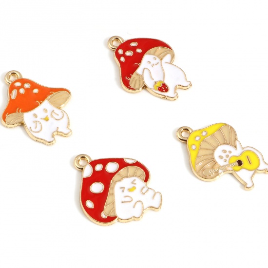 Picture of Zinc Based Alloy Charms Mushroom Gold Plated Multicolor Enamel 10 PCs