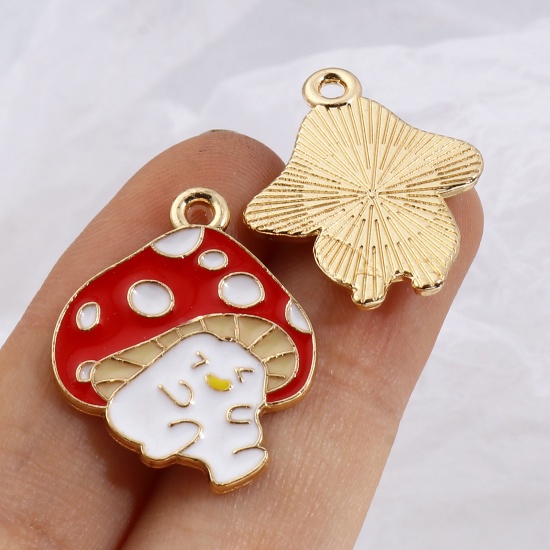 Picture of Zinc Based Alloy Charms Mushroom Gold Plated Multicolor Enamel 10 PCs