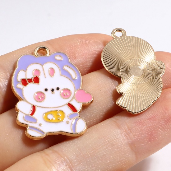 Picture of Zinc Based Alloy Galaxy Charms Rocket Gold Plated Multicolor Dog Enamel 27mm x 21mm, 10 PCs