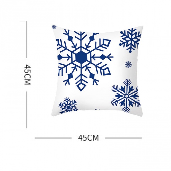 Bild von Blau - 16# Weihnachten Muster Pfirsich Skin Stoff Quadratisch Kissenbezug Heimtextilien 45x45cm, 1 Stück