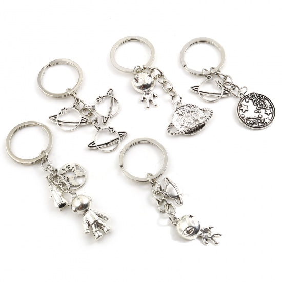 Picture of Galaxy Keychain & Keyring Silver Tone & Antique Silver Color 1 Piece