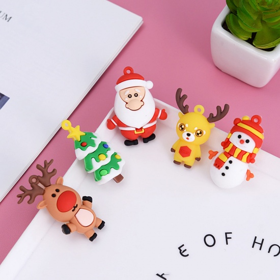 Picture of PVC Pendants Christmas Reindeer Multicolor 60mm x 30mm, 5 PCs