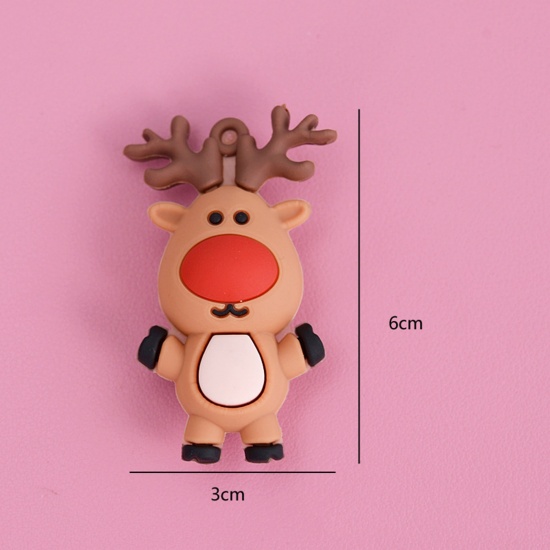 Picture of PVC Pendants Christmas Reindeer Multicolor 60mm x 30mm, 5 PCs