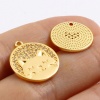 Picture of Copper Micro Pave Charms Round 18K Real Gold Plated Cat Clear Rhinestone 18mm x 16mm, 1 Piece