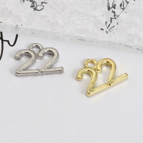 Picture of Zinc Based Alloy Charms Number Multicolor Message " 22 " 14mm x 11mm, 20 PCs