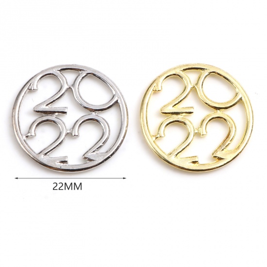 Picture of Zinc Based Alloy Year Charms Round Silver Tone Number Message " 2022 " 22mm Dia., 20 PCs