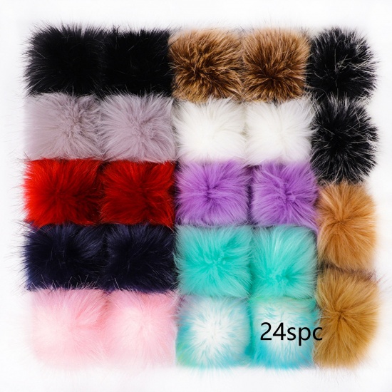 Picture of Polyester & Acrylic Pom Pom Balls With Snap Button Multicolor Round 10cm Dia., 1 Packet ( 24PCs/Packet)