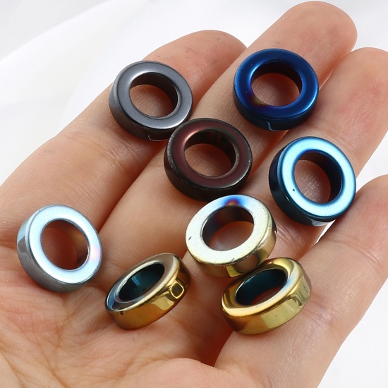 Picture of Hematite Beads Circle Ring Multicolor About 14mm Dia, Hole: Approx 8.4mm, 2 PCs