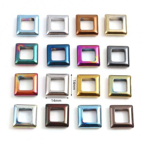 Immagine di Ematite Perline Quadrato Multicolore Come 14mm x 14mm, Foro:circa 8mm, 2 Pz