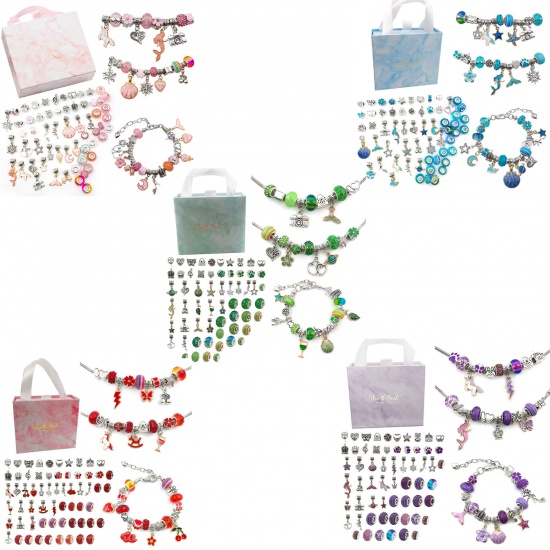 Bild von DIY-Charm-Armband-Schmuckherstellungsset für Mädchen im Teenageralter, handgefertigte Bastelmaterialien, Zubehör, mehrfarbig, 14 cm x 12 cm, 1 Set