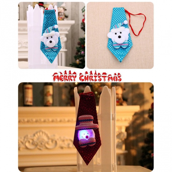 Изображение Blue - LED Light Christmas Bear Sequins Children's Tie Costume Accessories 20x8cm, 1 Piece