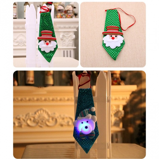 Изображение Blue - LED Light Christmas Bear Sequins Children's Tie Costume Accessories 20x8cm, 1 Piece