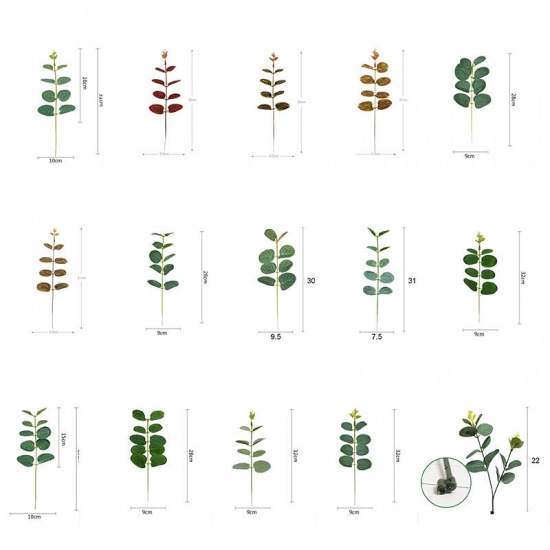 Picture of Wine Red - 15# Plastic & Faux Silk Artificial Eucalyptus Leaf For Wedding Party Home Decoration 32cm long, 10 PCs