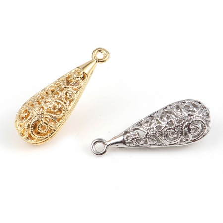 Brass Charms Drop Multicolor Filigree 24mm x 9mm, 2 PCs