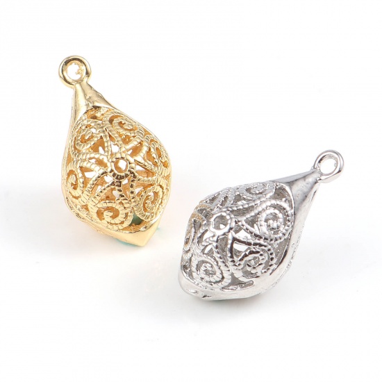 Imagen de Latón Colgantes Charms Oliva Multicolor Filigrana 23mm x 13mm, 2 Unidades