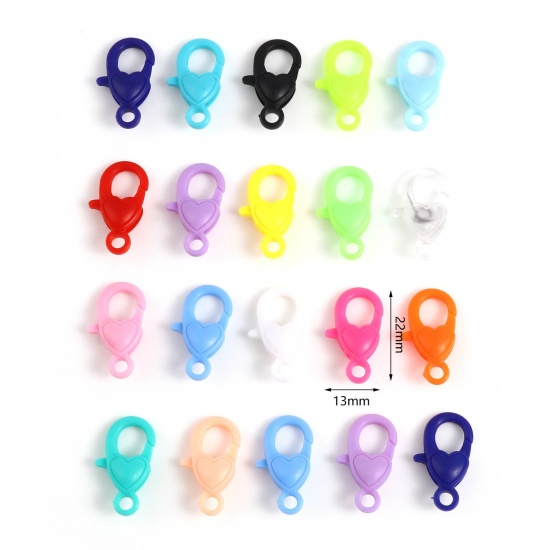 Picture of Plastic Lobster Clasp Findings Heart Multicolor 22mm x 13mm, 30 PCs
