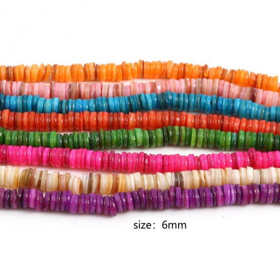 Immagine di Conchiglia Sciolto Perline Tondo Multicolore Tinto Circa 6mm Dia, Foro:Circa 1mm, lunghezza: 39cm - 38.5cm 1 Filo （Circa 195 Pezzi/Treccia)