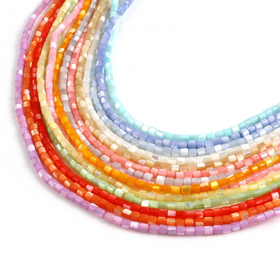 Picture of Shell Loose Beads Cylinder Multicolor Dyed About 4mm x 3.5mm, Hole:Approx 1mm, 40.5cm(16") - 40cm(15 6/8") long, 1 Strand (Approx 112 PCs/Strand)