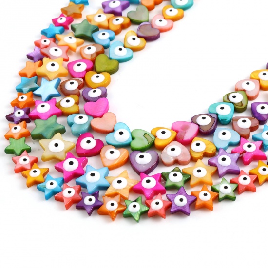 Picture of Dyed Shell Loose Beads At Random Color Evil Eye Pattern Enamel 1 Strand