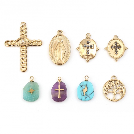 Picture of 201 Stainless Steel Religious Charms Gold Plated 1 Piece