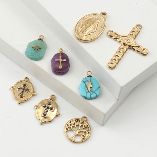 Picture of 201 Stainless Steel Religious Charms Gold Plated 1 Piece