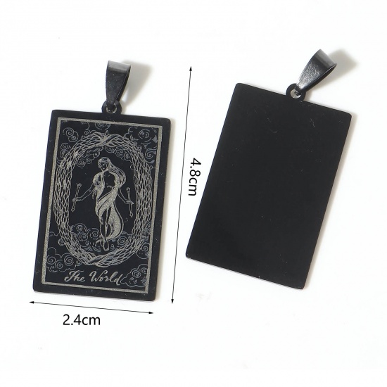 Picture of 201 Stainless Steel Tarot Pendants Rectangle Gunmetal Message " THE HANGED MAN " 48mm x 24mm, 1 Piece