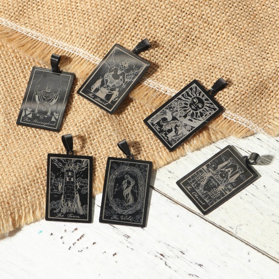 Picture of 201 Stainless Steel Tarot Pendants Rectangle Gunmetal 48mm x 24mm, 1 Piece